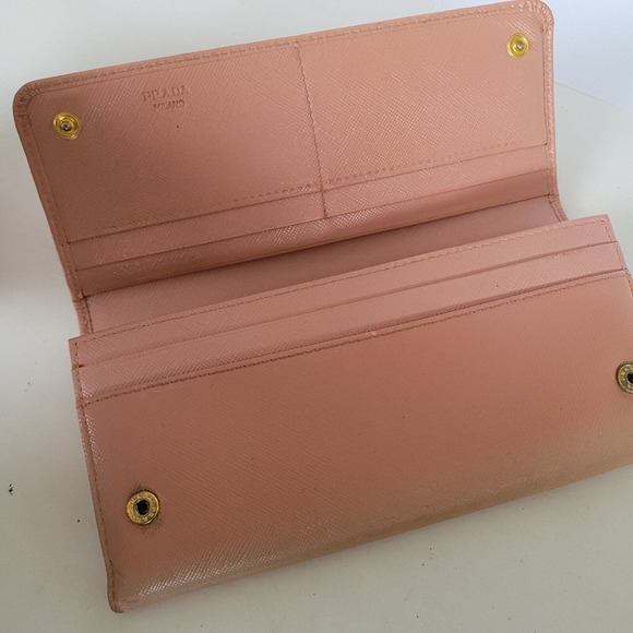 PRADA Saffiano Fiocco Orchidea Wallet Clutch Large Light Pink Envelope Bow Fair - Picture 4 of 15